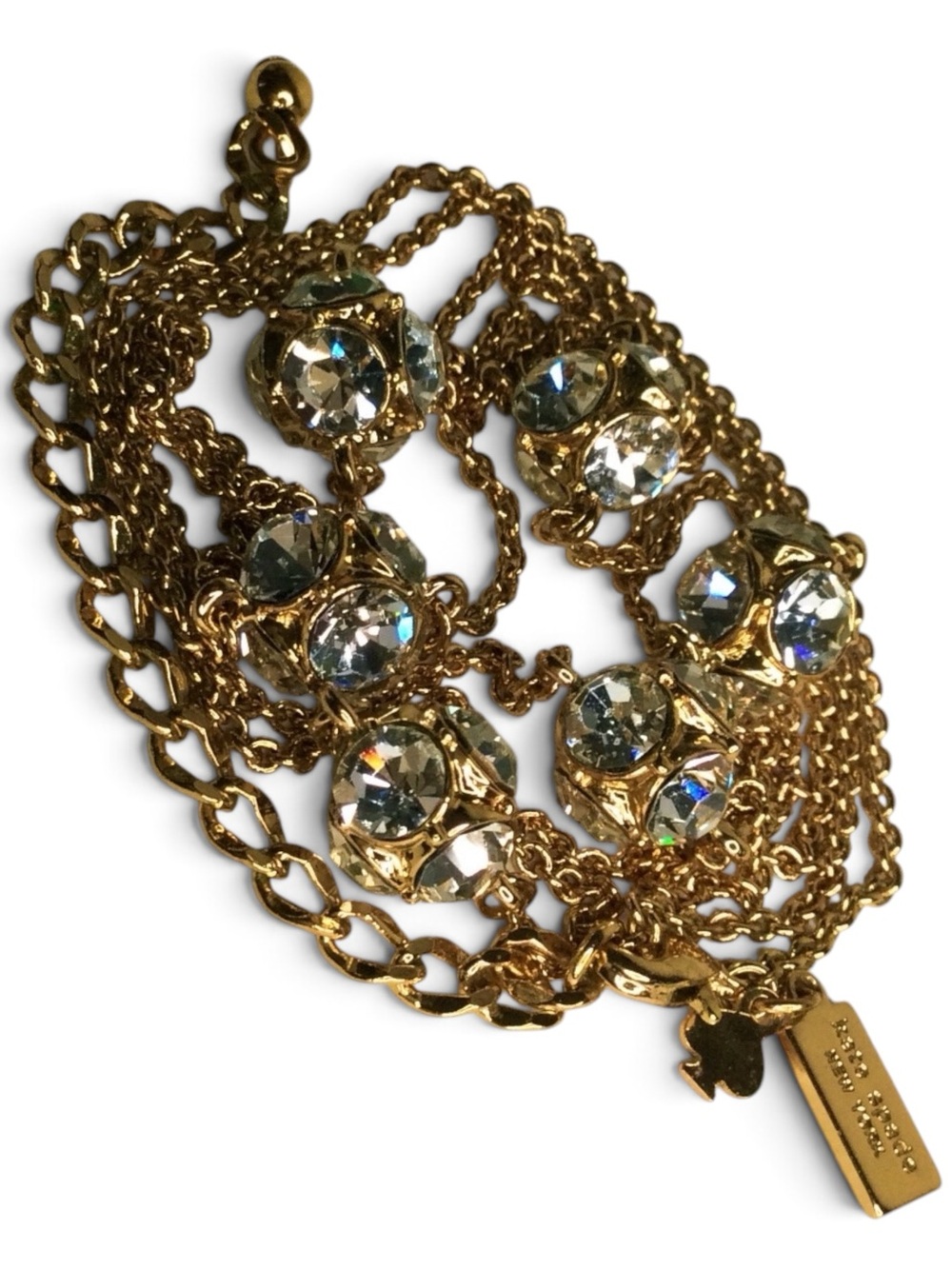Kate Spade Gold Crystal Station Necklace AB Sparkle Adjustable - Picture 14 of 15